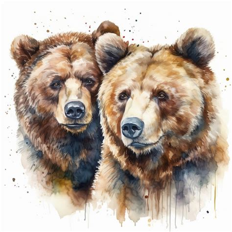 Premium Ai Image Watercolor Painting Of A Two Cute Love Bears On