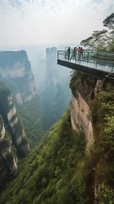 Premium Photo | A glass bridge in zhangjiajie national park