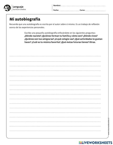 Autobiografía Interactive Exercise Live Worksheets