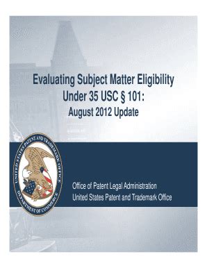 Fillable Online Uspto Evaluating Subject Matter Eligibility Under 35