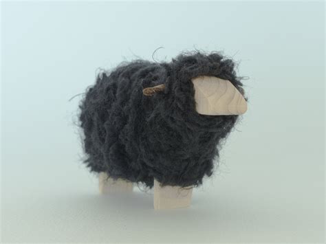 Minimalistic Black Sheep Figurine From Wood And Fluffy Etsy