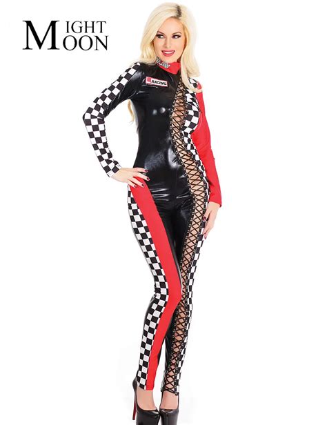 Moonight Sexy Car Racing Costume Women Long Sleeve Long Jumpsuit