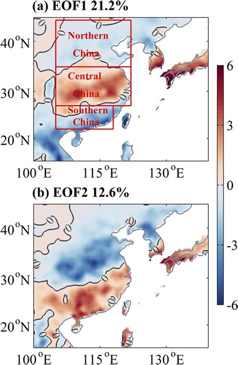 The Distribution Of The A First And B Second Leading Mode Of Eof