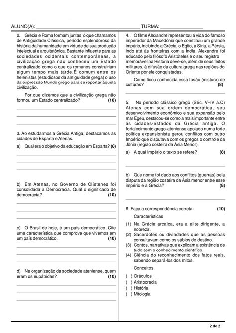 HistÓria 6° Ano Atividades AvaliaÇÕes Provas Testes ExercÍcios Para