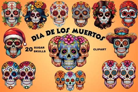 Dia De Los Muertos Sugar Skulls Clipart Graphic By Creation By Hb