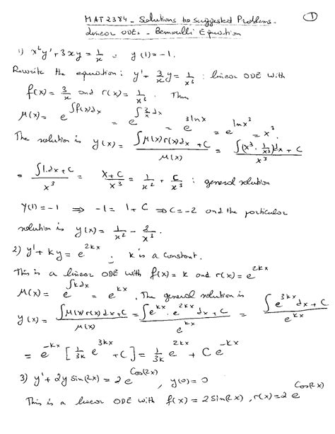 Solution Mat Solution Linear St Order Odes And Bernoulli