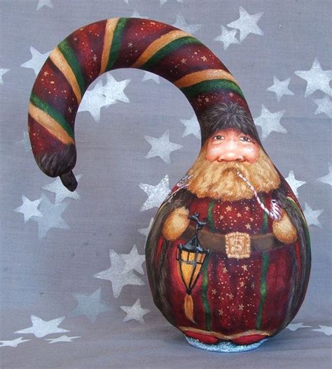 Peppermint Castle Santa Claus Gourd Hand Painted Inches Tall