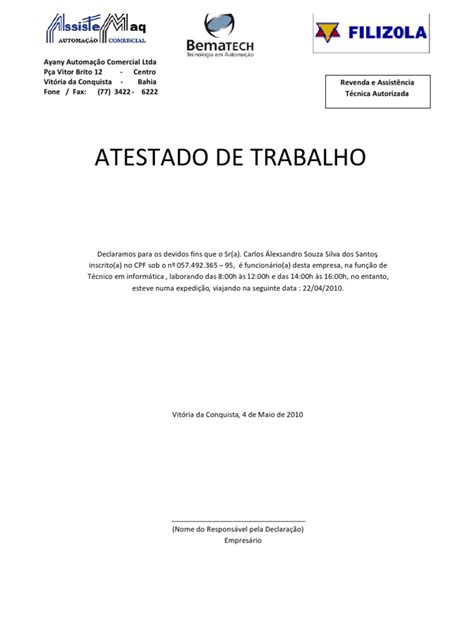 Peguei Atestado De Horas E Não Fui Trabalhar - Modelos de Atestados de Trabalho | PDF