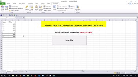 Excel Macro To Save File Based On Cell Values Youtube