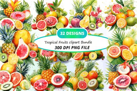 Watercolor Tropical Fruit Clipart Bundle Graphic By Regulrcrative