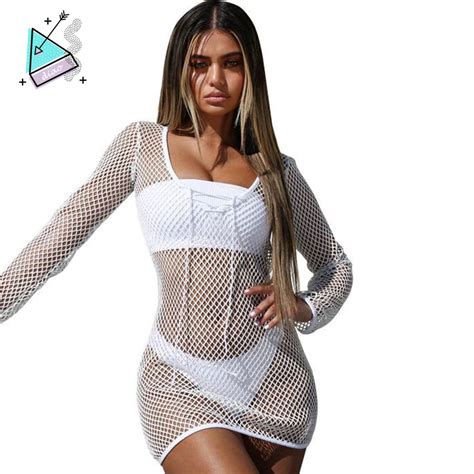 Sexy Rainbow Fishnet Cover Up Dress Stretchy Swimsuit For Women Bikini