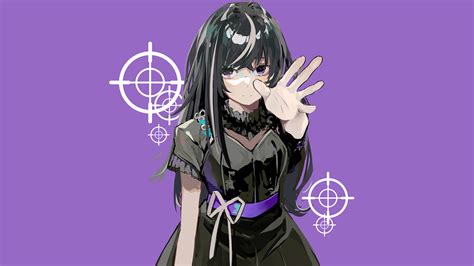 Black Long Hair Purple Eyes Anime Girl Purple Background 4K HD Anime ...