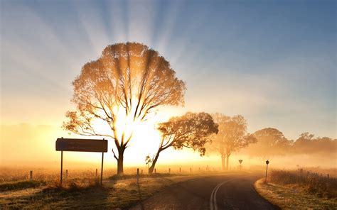 World Roads Sign Nature Landscapes Fields Trees Sky Sun