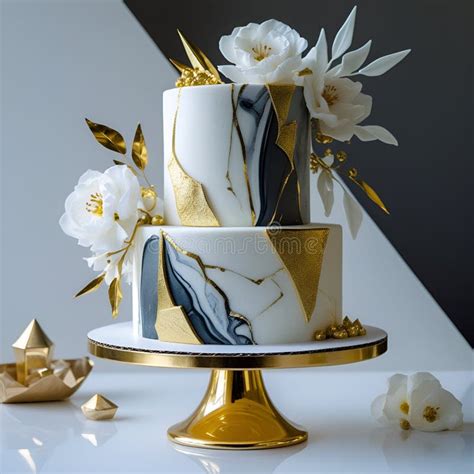 elegant  tiered wedding cake  gold  marble accents stock