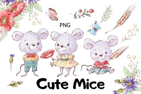 Watercolor Clipart Cute Mice