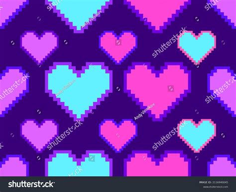 Pixel Art Hearts Seamless Pattern 8 Bit Stock Vector Royalty Free