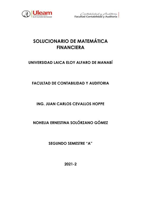 SOLUTION Solucionario De Matem Tica Financiera Studypool