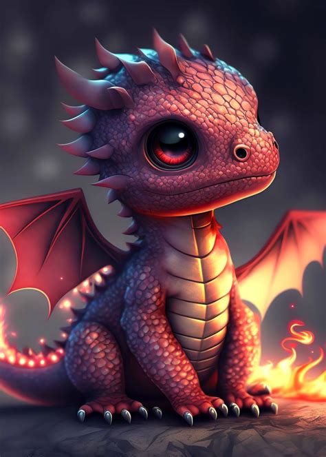 Baby Dragon Cute Poster Picture Metal Print Paint By Sohail Rees