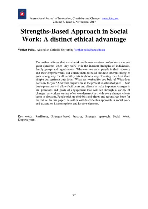 Pdf Strengths Based Approach In Social Work A Distinct Ethical Advantage