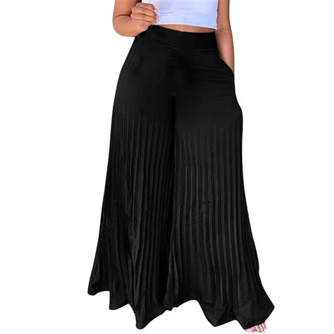 RYRJJ Womens Wide Leg Pleated Palazzo Pants With Pockets High Waisted