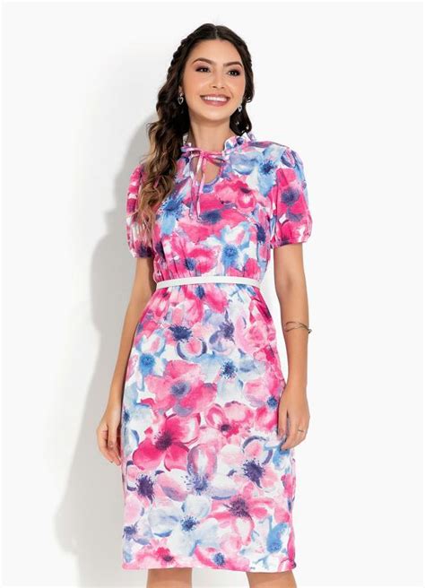 Vestido Floral Rosa Gola Moda Evang Lica Rosalie