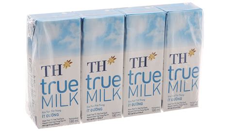 Sữa tươi TH true Milk ít đường 180ml (Lốc 4 hộp)