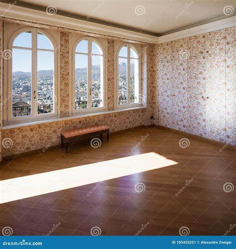 Retro Room with Floral Wallpaper Stock Image - Image of living, bench ...