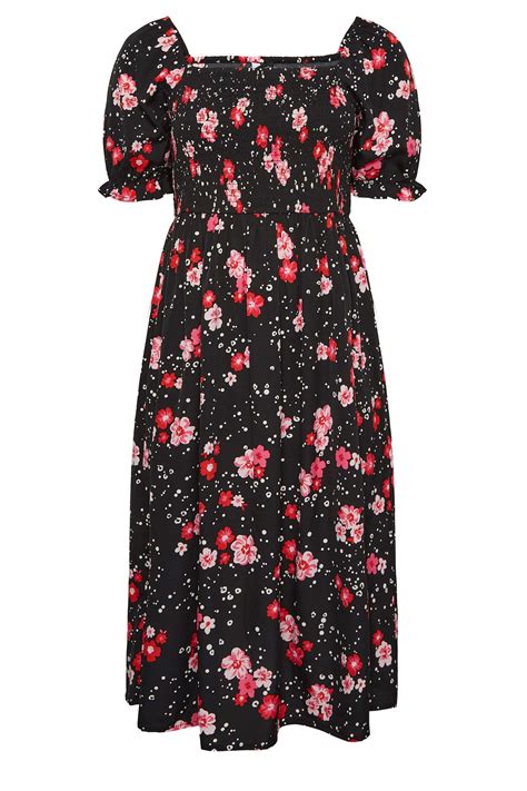 Yours Plus Size Black Floral Print Shirred Maxi Dress Yours Clothing