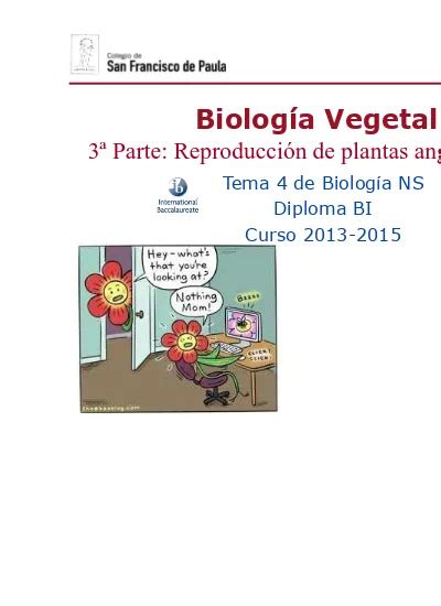 Biolog A Vegetal Parte Reproducci N De Plantas Angiospermas Tema