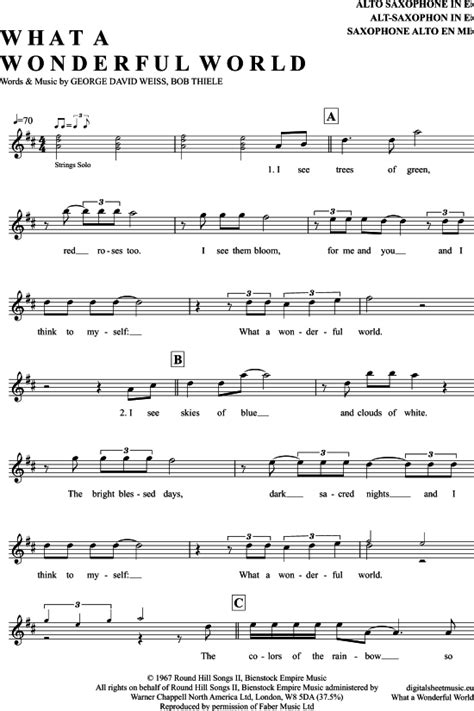 What A Wonderful World Alt Sax Pdf Noten Von Louis Armstrong In D Dur