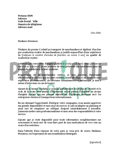 Exemple De Lettre De Motivation Pour Chauffeur Poids Lourds