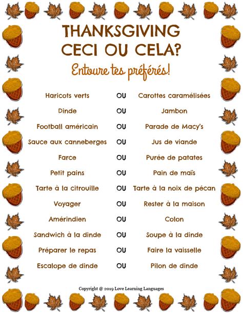 French Thanksgiving This Or That Activity No Prep Printable By Teach