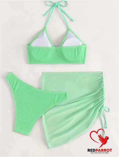 Delige Bikini Set Sexy Bikini Inclusief Strand Rok Badpak Vrouwen Lichtgroen Bol