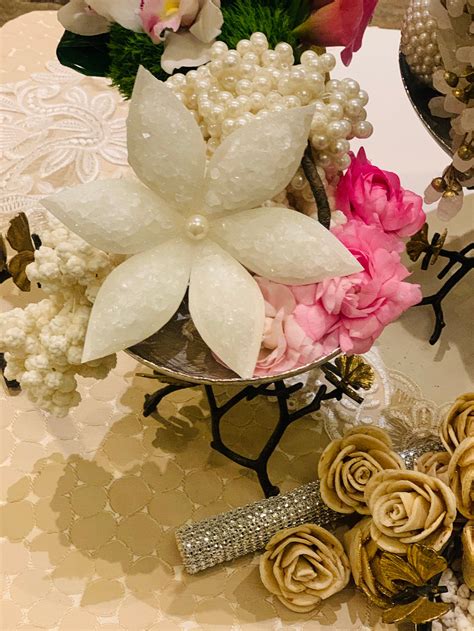 Sofreh Aghd White Nabat Flower With White Glitter Trim Persian Etsy