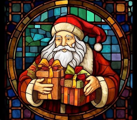 Premium Photo A Close Up Of A Stained Glass Window With A Santa