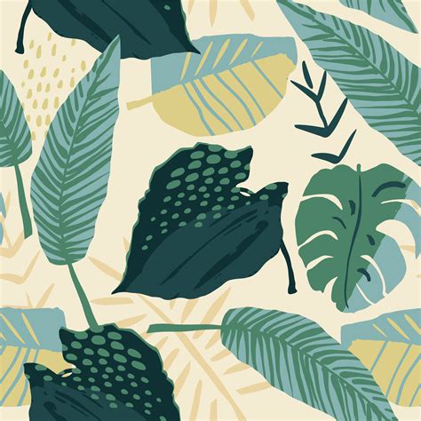 Abstract Creative Seamless Pattern With Tropical Plants And Artistic