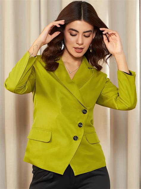 Buy Urbangrace By Kassually Lime Green Single Breasted Notched Lapel Blazer Blazers For Women