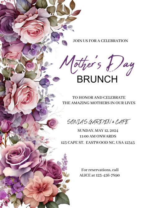 Purple Mothers Day Brunch Invitation Template Postermywall