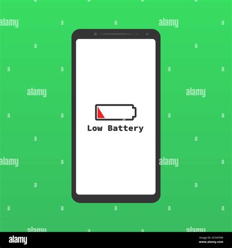 Smartphone screen and low battery icon, green screen background, vector ...