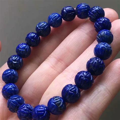 Genuine Natural Lapis Lazuli Royal Blue Craved Round Beads Bracelets