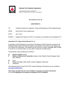 Fillable Online Nfpa Amend TC Circulation Cover Memo NFPA Nfpa Fax