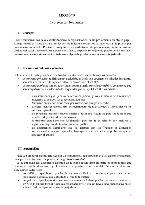 Resúmenes lección 9 17 derecho procesal Civil LECCIÓN 9 La prueba por