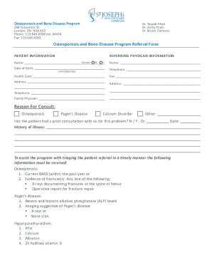 Fillable Online Osteoporosis And Bone Disease Program Referral Form