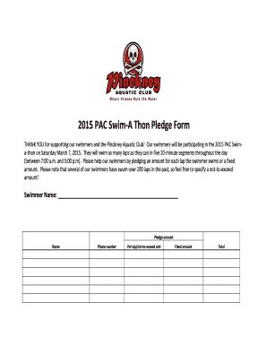 Fillable Online 2015 PAC Swim A Thon Pledge Form Fax Email Print