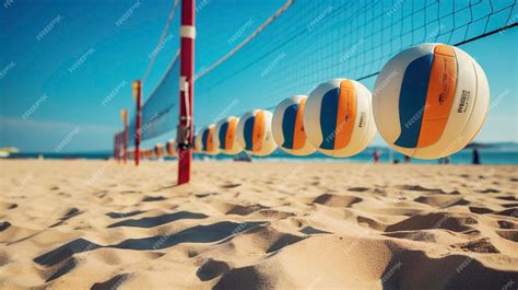 Premium Photo | A photo of a row of beach volleyball equipment