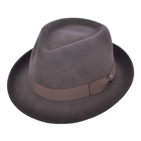 Brown Wool Felt Trilby Hat Rose And Bows