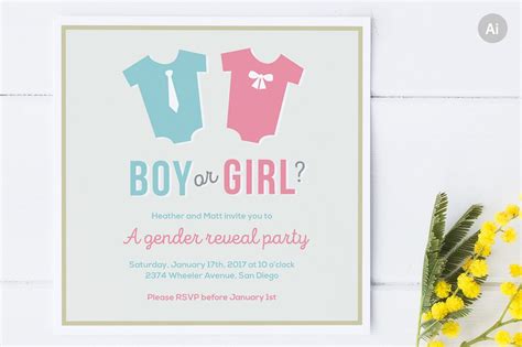 Gender Reveal Party Invite Creative Illustrator Templates ~ Creative