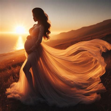 Premium Photo A Pregnant Woman At Sunset 4