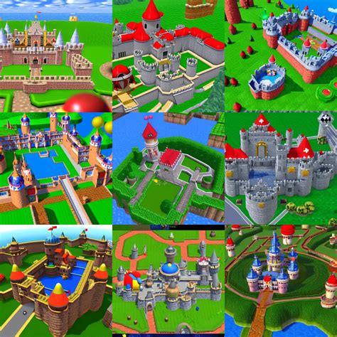 Screenshot Of Mario 64 Castle Aerial View In The Stable Diffusion