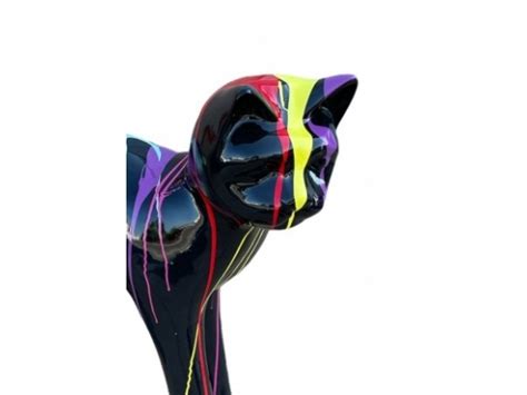 Statue Chat En Resine Ht Cm Noir Multicolore